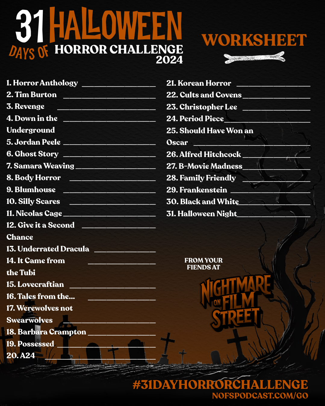 Join the Ultimate Halloween Movie Marathon with the #31DayHorrorChallenge from Nightmare on Film Street 2024